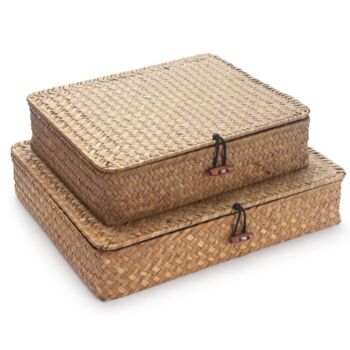 Pack Of Two Rectangular Seagrass Storage Box With Lids, 2 of 4