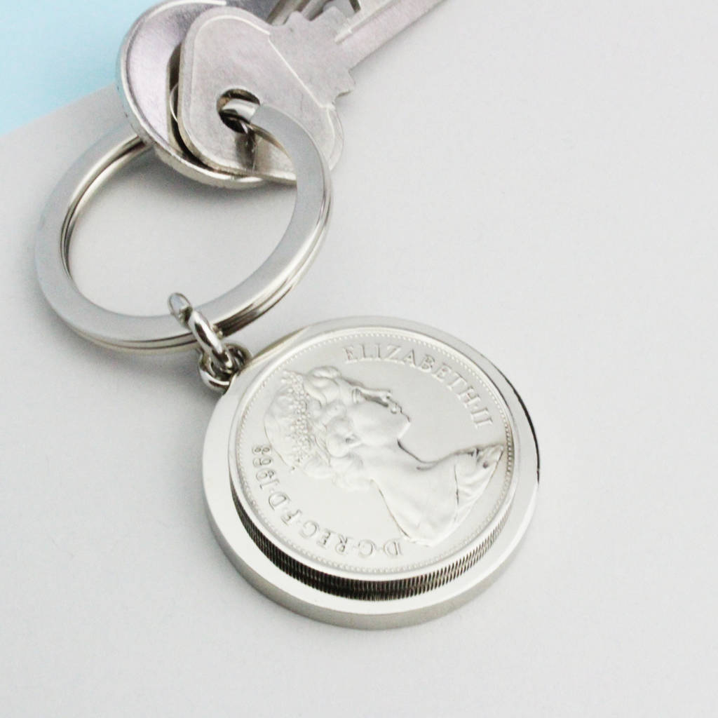 Image of Personalised 50th Birthday 1970 Ten Pence Keyring