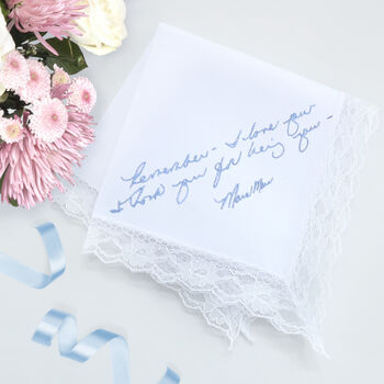Custom Handwriting Lace Handkerchief For Bride, 5 of 6