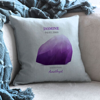 Personalised February Amethyst Birthstone Cushion, 3 of 4
