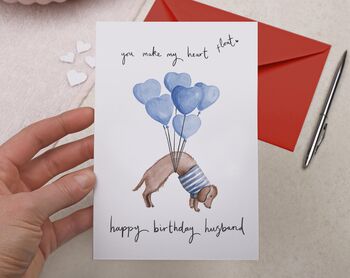 Sausage Dog Husband Happy Birthday Card, 2 of 2