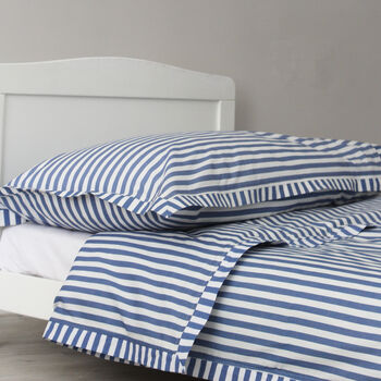 Blue Stripe Cot Bed Duvet Cover And Pillowcase Set, 2 of 7