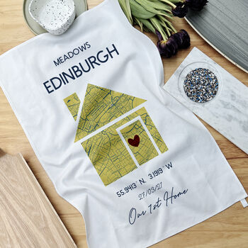 Our Home Location Map Personalised Tea Towel, 3 of 5