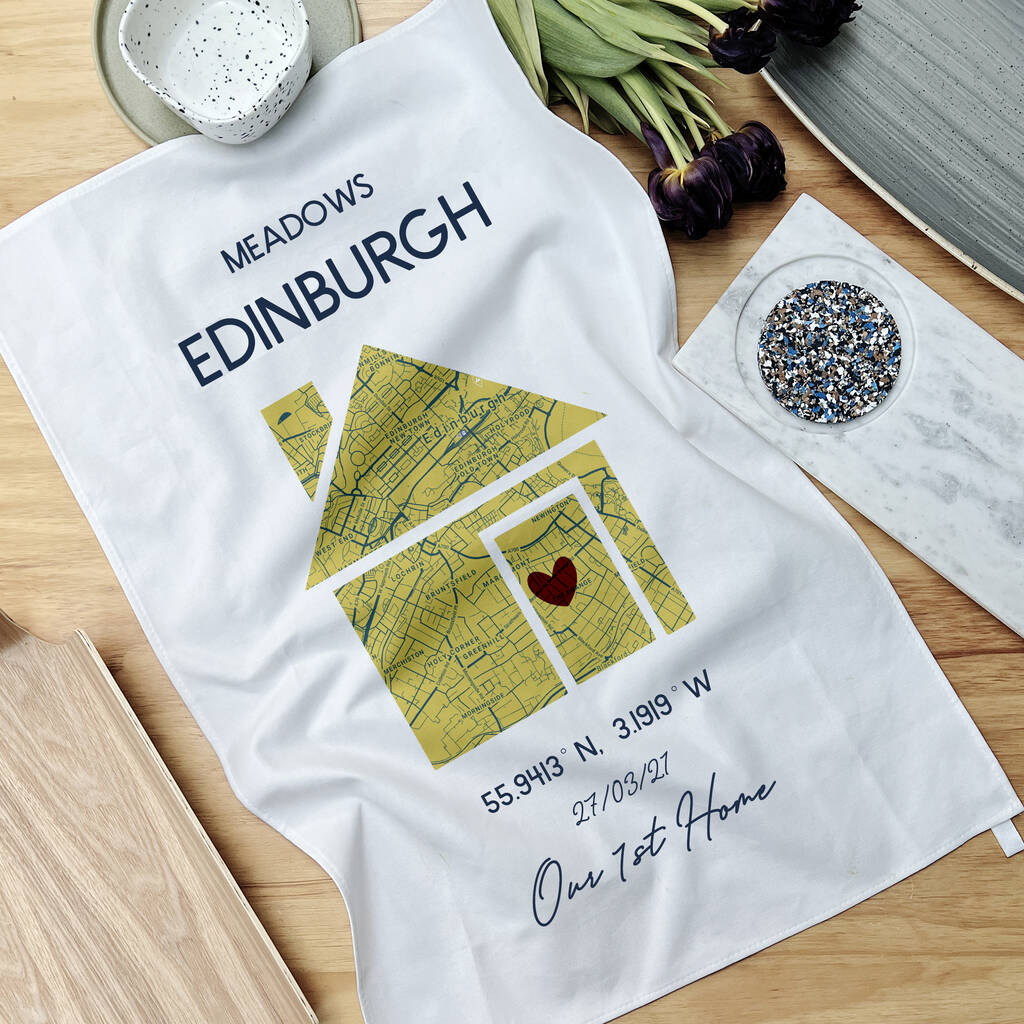 Our Home Location Map Personalised Tea Towel, 1 of 5
