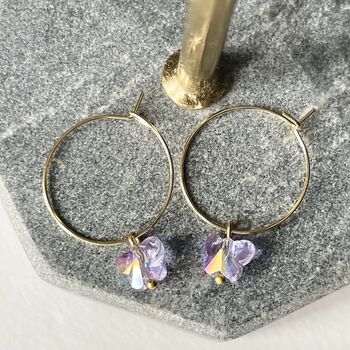 Iridescent Crystal Butterfly Hoop Earrings, 2 of 2