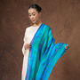 100% Mulberry Silk Scarf, Turquoise And Peacock Blue In Gift Box, thumbnail 7 of 11