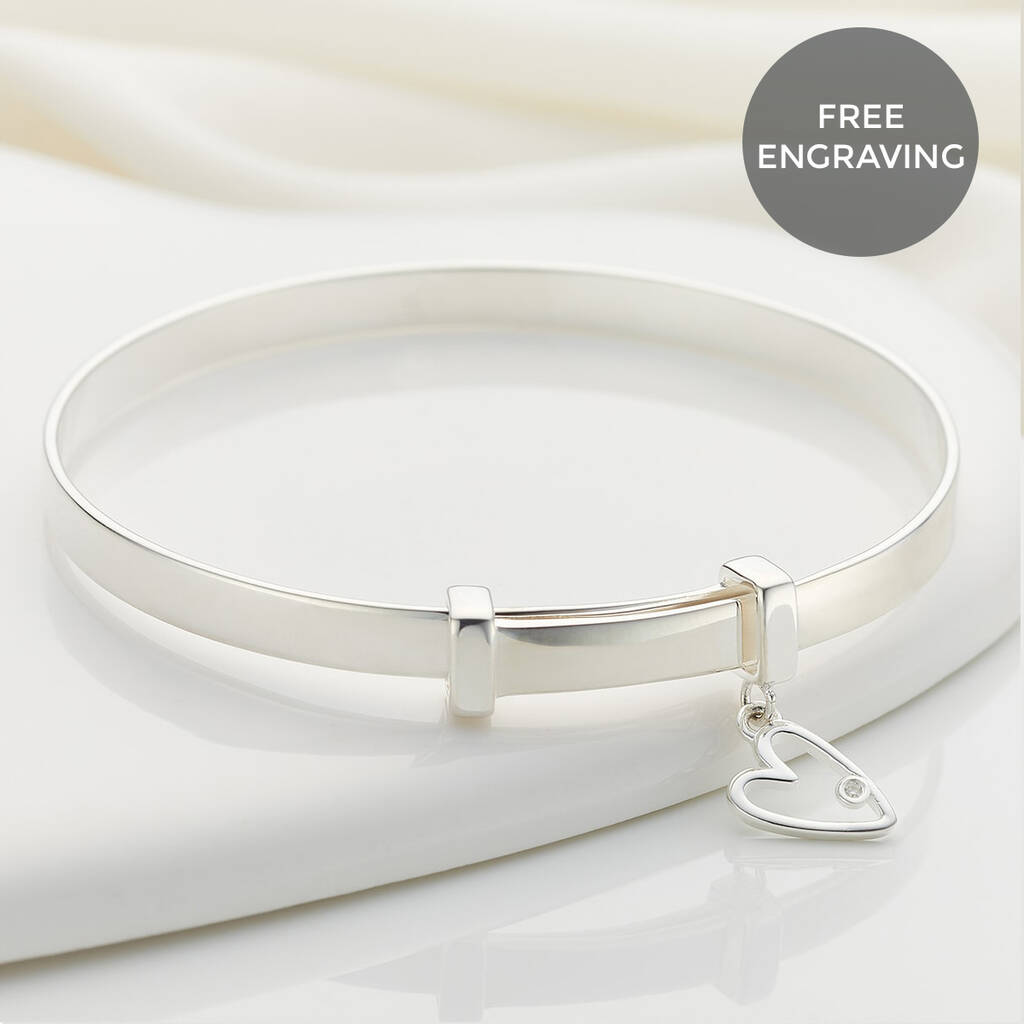 Personalised Sterling First Diamond Christening Bangle, 1 of 7