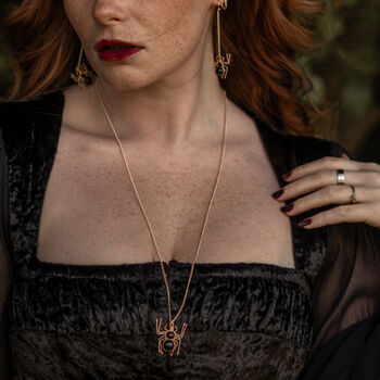 Black Obsidian Hand Wrapped Halloween Spider Necklace, 3 of 6