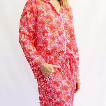 Cotton Pyjamas Magenta And Orange Jaipur Floral, 4 of 4