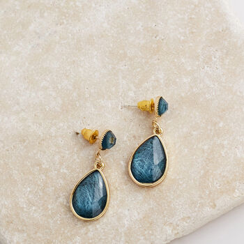 Sea Blue Stone Tear Drop Earrings, 3 of 3