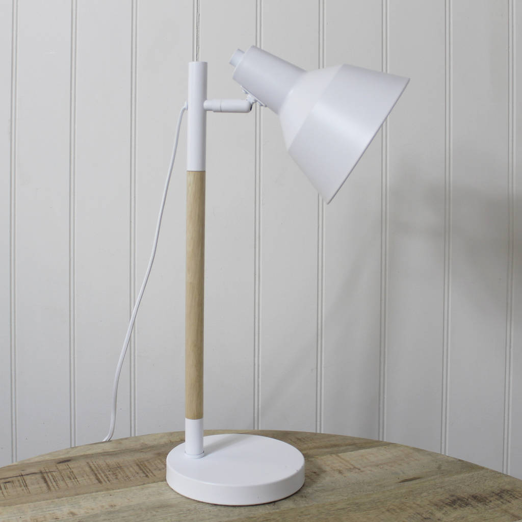 White And Wood Desk Lamp By Lime Tree London