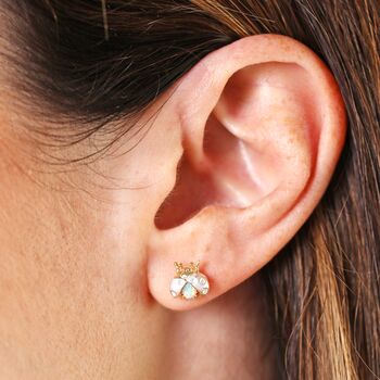 Opal Ladybird Stud Earrings In Gold, 3 of 3