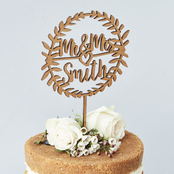 Personalised Laurel Wooden Wedding Cake Topper, 2 of 7
