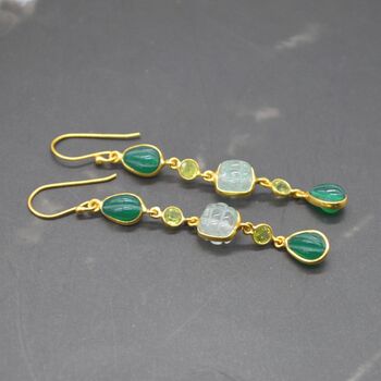 Green Onyx Jade Dangle Drop Gold Earrings, 6 of 8