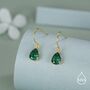 Sterling Silver Emerald Green Pear Cut Cz Drop Earrings, thumbnail 7 of 11