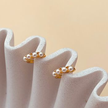 Mini Pearl Huggie Hoop Earrings, 3 of 5