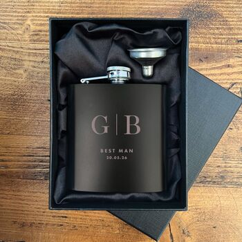 Personalised Matte Black 6oz Initials Hip Flask Wedding, Groomsmen And Birthday Gift, 4 of 12