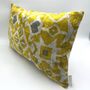 Oblong Velvet Ikat Cushion Yellow And Grey Heart, thumbnail 4 of 7