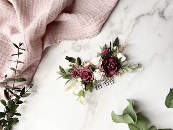 Burgundy And White Floral Hair Comb, 4 of 4