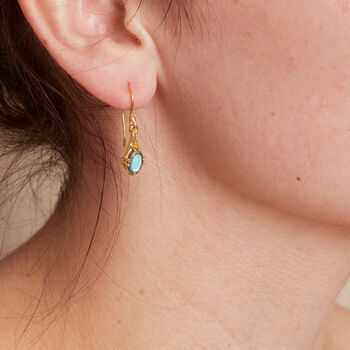 Grey Labradorite Gold Plated Silver Antique Drop Earrings, 2 of 3