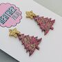 Red Glitter Christmas Tree Earrings / Traditional Holiday Jewellery / Christmas Gift / Secret Santa Gift, thumbnail 3 of 5