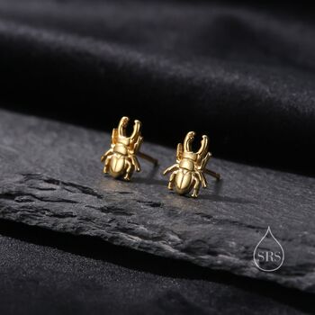 Tiny Stag Beetle Stud Earrings In Sterling Silver, 7 of 10