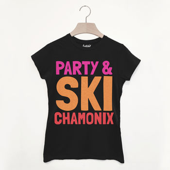 Chamonix Retro Women's Après Ski Alpine Slogan T Shirt, 2 of 2