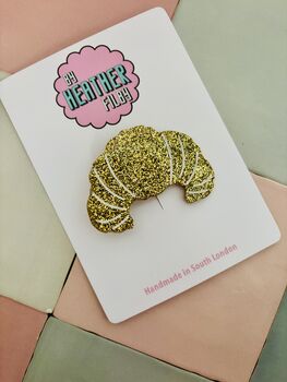 Croissant Glitter Resin Large Hair Clip / Pastry Baker Gift For Her / Novelty Food Statement Hair Slide / French Bakery Barrette, 2 of 6