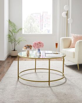 Round Coffee Table Glass Table With Steel Frame, 3 of 10