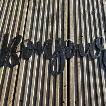 'Bonjour' Metal Word Sign Wall Art Decoration, 2 of 6