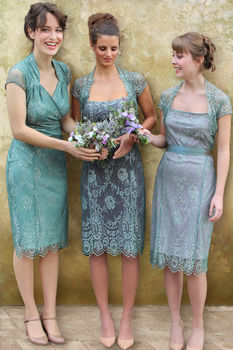 Lace Bridesmaid Dresses In Aqua Shimmer, 2 of 9