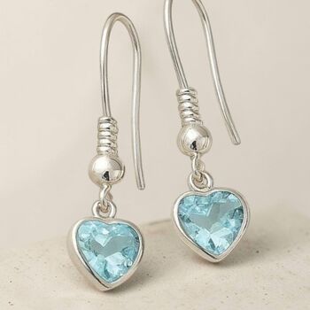 March Heart Birthstone Sterling Silver Earrings, 6 of 7