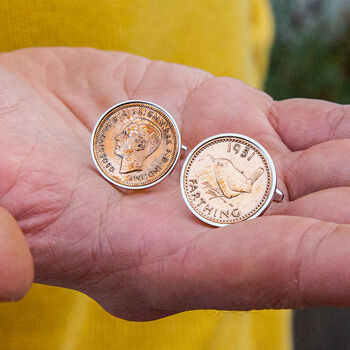 70th Birthday 1952 Farthing Coin Cufflinks, 3 of 12