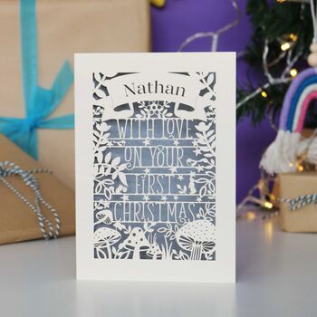 Personalised Woodland First Christmas Papercut Card, 9 of 12