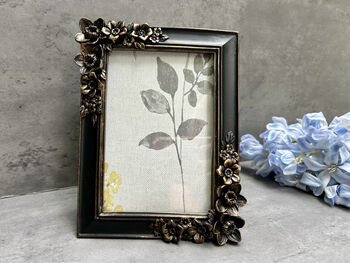 Floral Black And Gold Aged Photo Frame Freestanding 6x4, 4 of 10