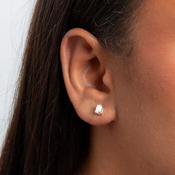 Oval Sterling Silver White Opal Claw Stud Earrings, 2 of 4