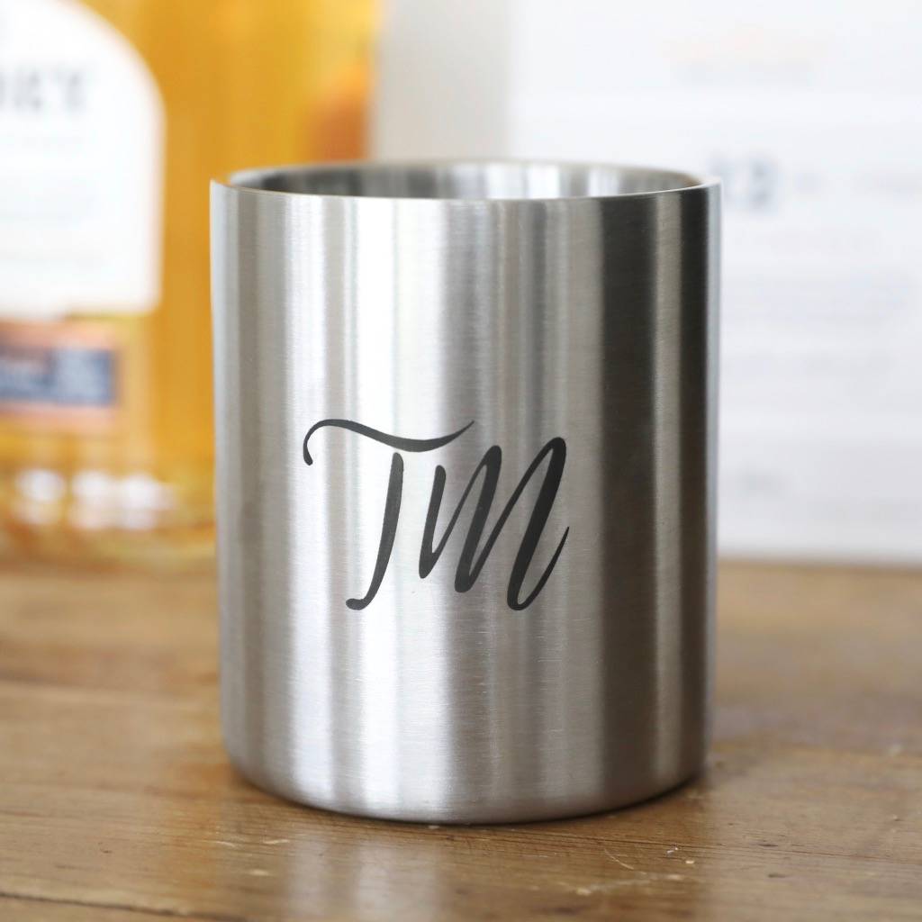 personalised initials stainless steel whiskey tumbler by lisa angel