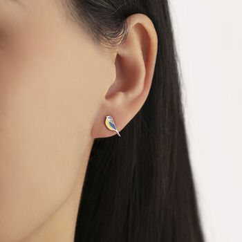 Blue Tit Bird Stud Earrings In Sterling Silver, 7 of 12