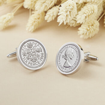 Sixpence 1966 60th Birthday Coin Cufflinks, 2 of 12