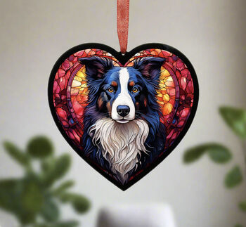 Border Collie Stained Glass Effect Heart Suncatcher, 3 of 6