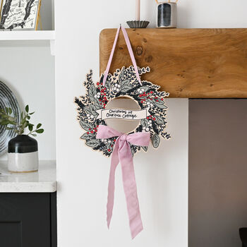 Wooden Christmas Wreath With Velvet Ribbon Decoration, 10 of 11