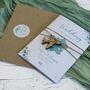 Eucalyptus Floral Sage Green Passport Invitation With Plane Charms For Destination Wedding, thumbnail 2 of 8