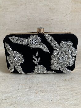 Black Floral Velvet Clutch Bag, 3 of 10