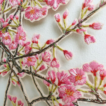 Framed Cherry Blossom Embroidered Artwork, 6 of 6