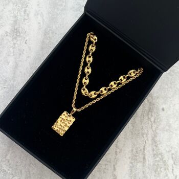 Silver Hammered Pendant And Mariner Chain Necklace Set For Men, 8 of 10