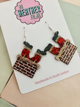 Santa Stuck In The Chimney Glitter Earrings / Funny Christmas Jewellery Sparkly Novelty Dangles / Festive Holiday Jewellery / Secret Santa Gift Bold Sparkly Christmas Accessory, 3 of 5