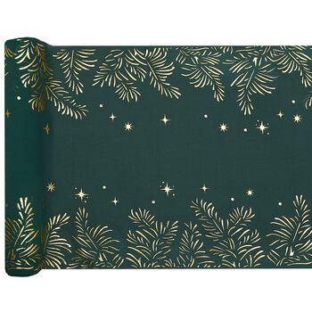 Elegant Green Gold Leaves Christmas Table Runner Two.5m, 3 of 4