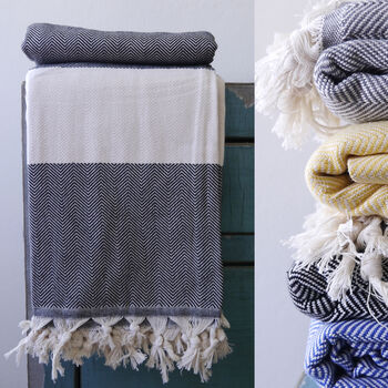 Herringbone Pattern Soft Natural Cotton Throw Blanket, 8 of 8