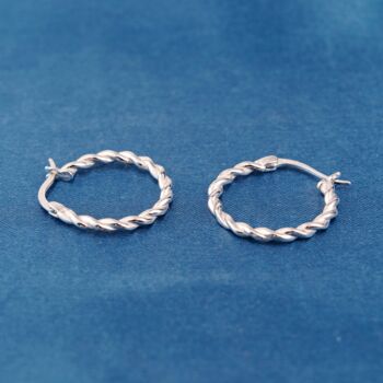 Silver Twisted Hoops, 925 Sterling Silver, 4 of 7