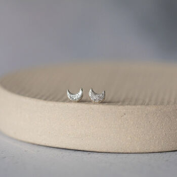 Sterling Silver Mini Moon Studs, 3 of 8